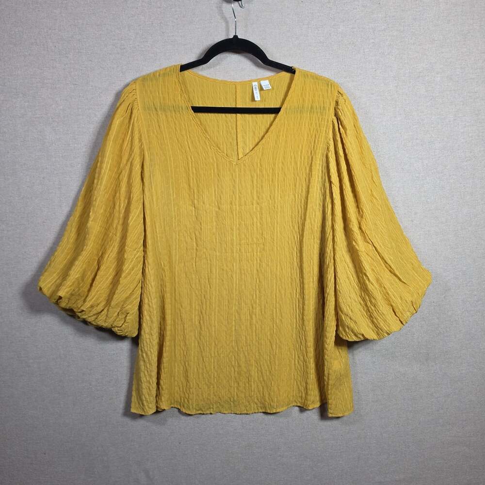 Cato Mustard Gold Yellow Top balloon sleeve V-neck womens size 14/16 cottage